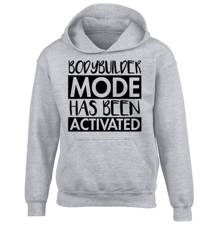 Bodybuilder mode activated children's grey hoodie 12-14 Years
