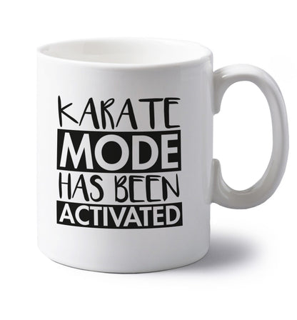 Karate mode activated left handed white ceramic mug 