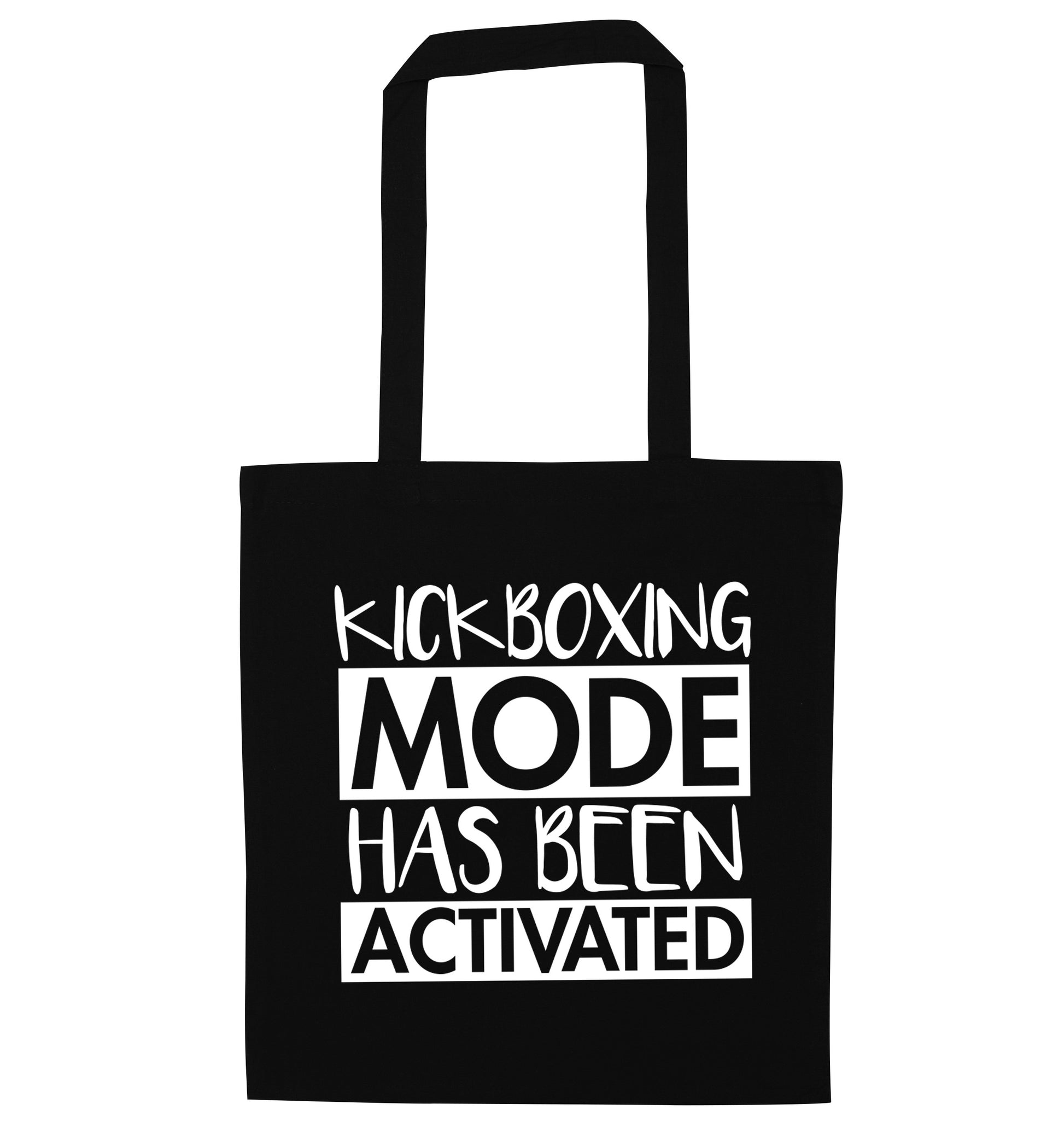 Kickboxing mode activated black tote bag
