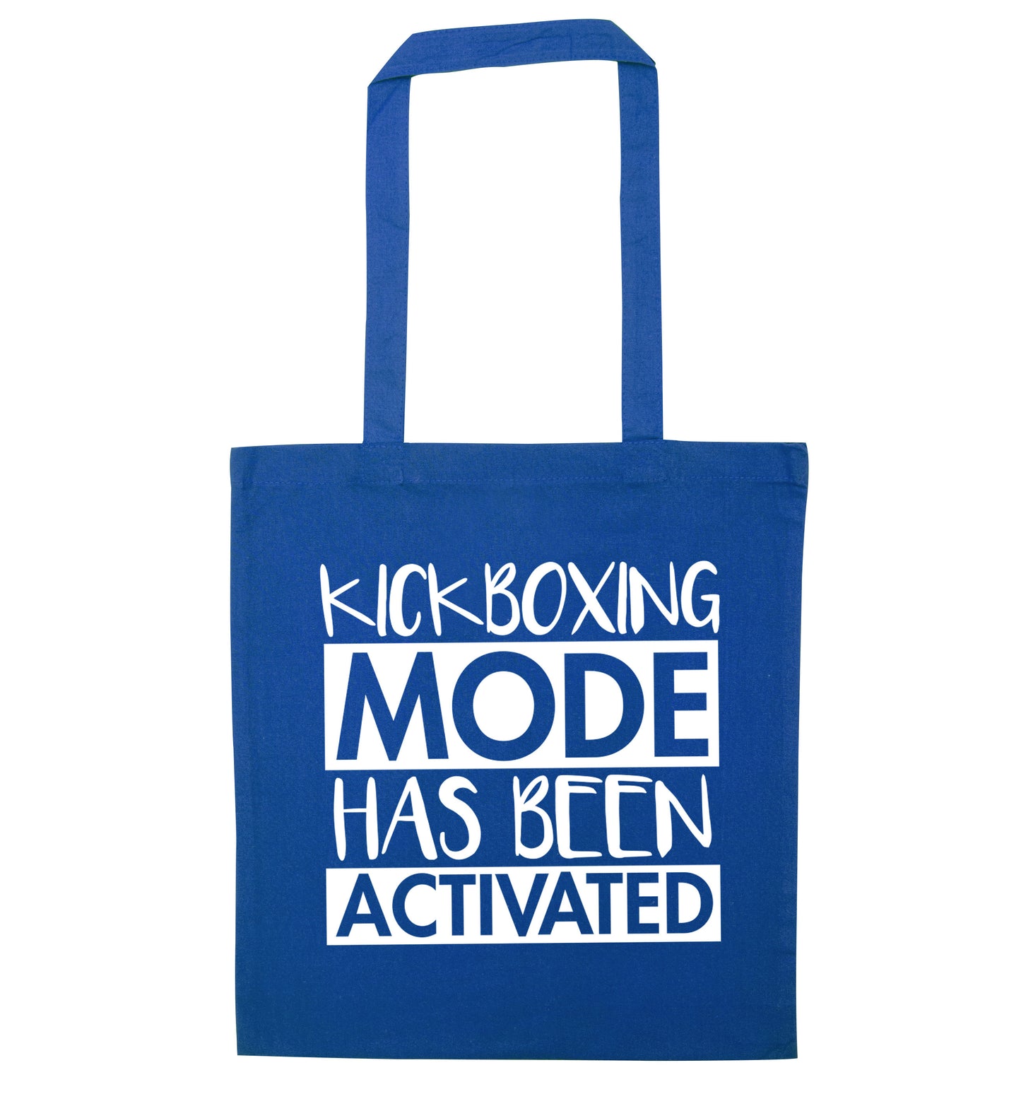 Kickboxing mode activated blue tote bag