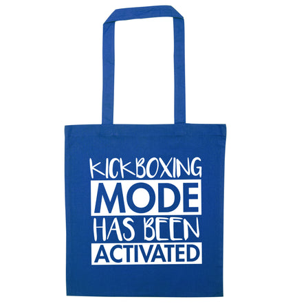 Kickboxing mode activated blue tote bag