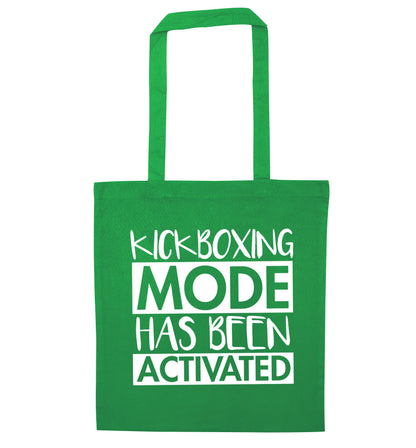 Kickboxing mode activated green tote bag