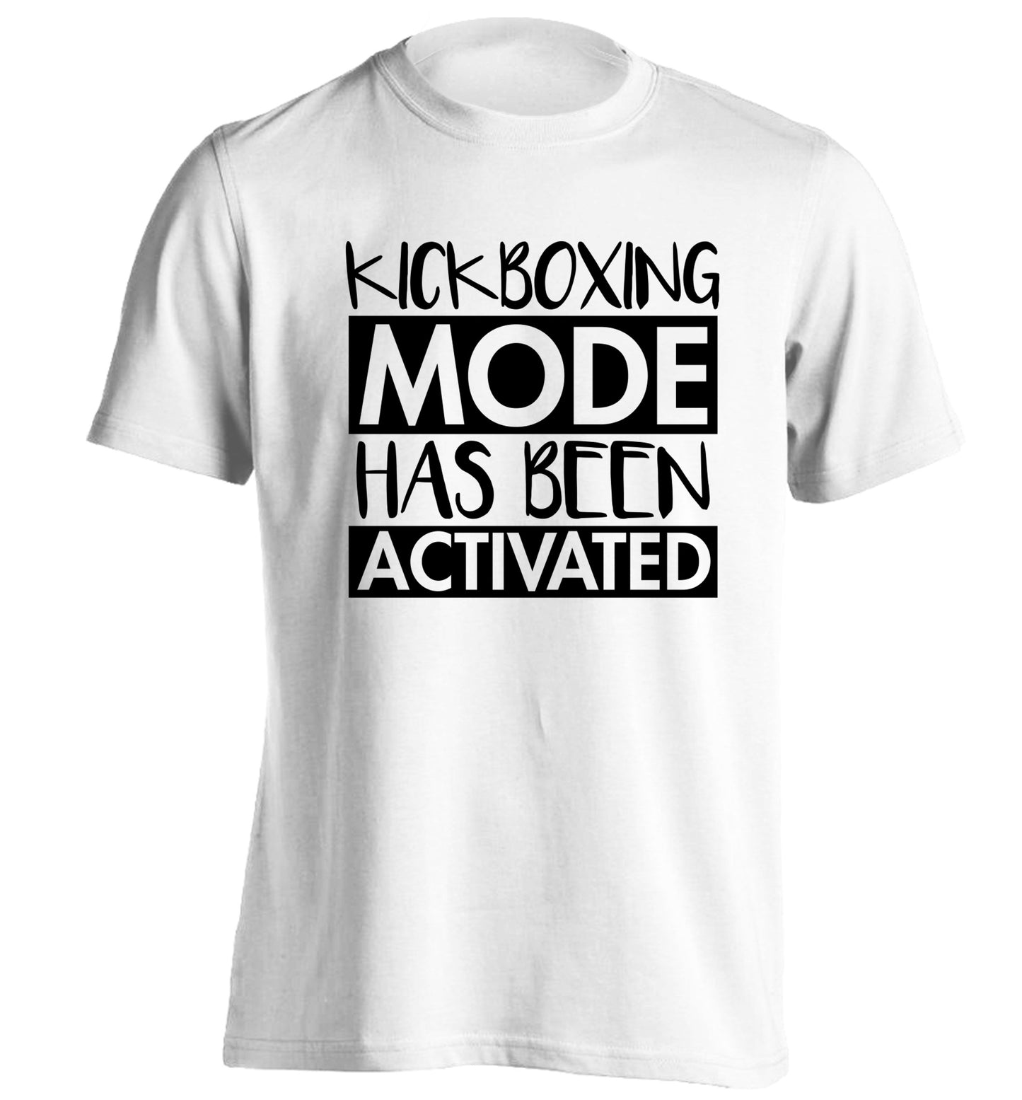 Kickboxing mode activated adults unisex white Tshirt 2XL