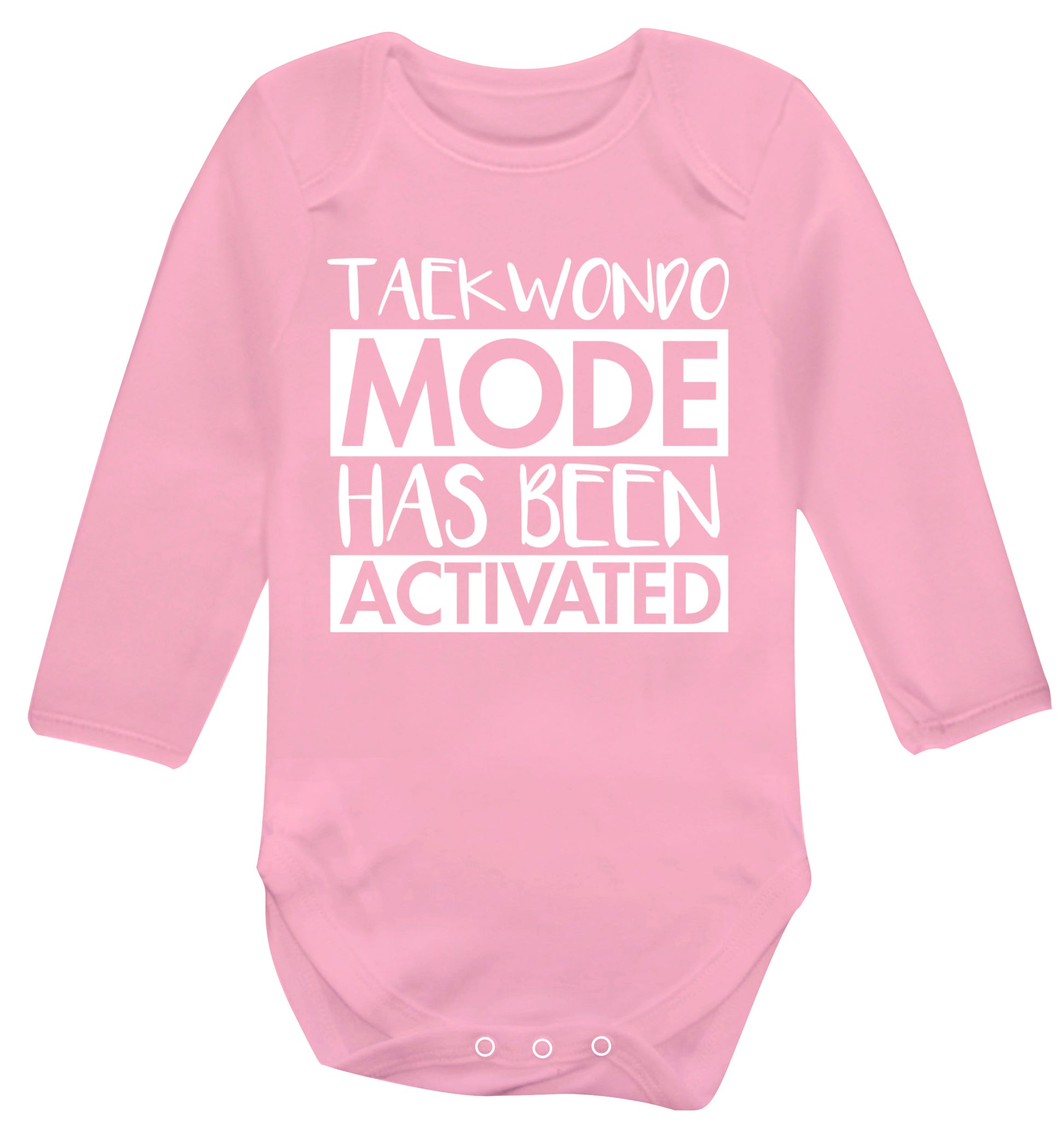 Taekwondo mode activated Baby Vest long sleeved pale pink 6-12 months