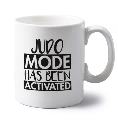 Judo mode activated left handed white ceramic mug 