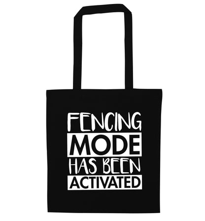 Fencing mode activated black tote bag