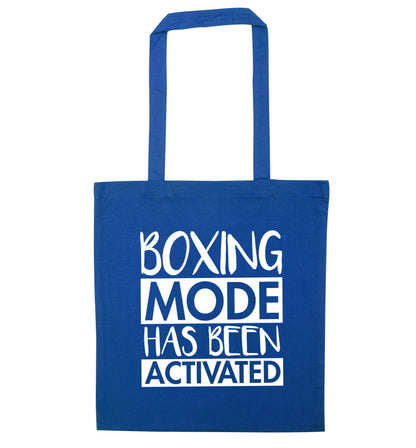 Boxing mode activated blue tote bag