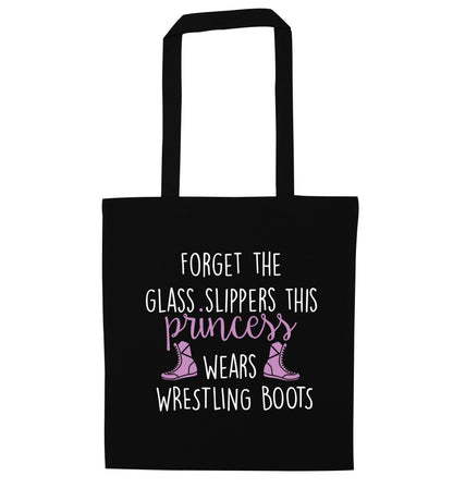 Forget the glass slippers this princess wears wrestling boots black tote bag