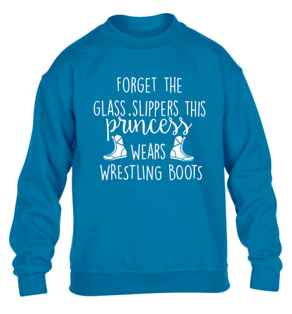 Forget the glass slippers this princess wears wrestling boots children's blue sweater 12-14 Years