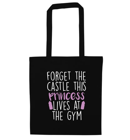 Forget the castle this princess lives at the gym black tote bag