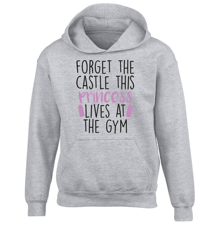 Forget the castle this princess lives at the gym children's grey hoodie 12-14 Years