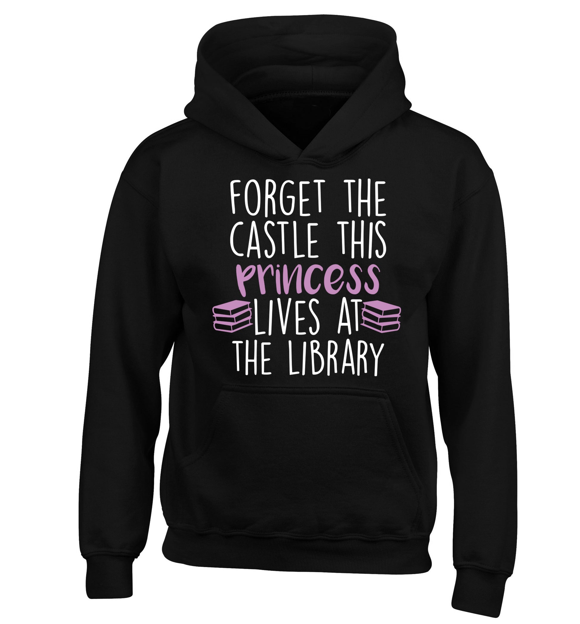 Forget the castle this princess lives at the library children's black hoodie 12-14 Years