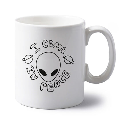 I come in peace left handed white ceramic mug 