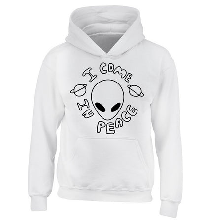 I come in peace children's white hoodie 12-14 Years