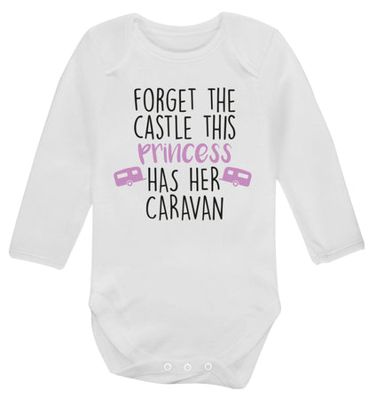 Forget the castle this princess lives at the caravan Baby Vest long sleeved white 6-12 months