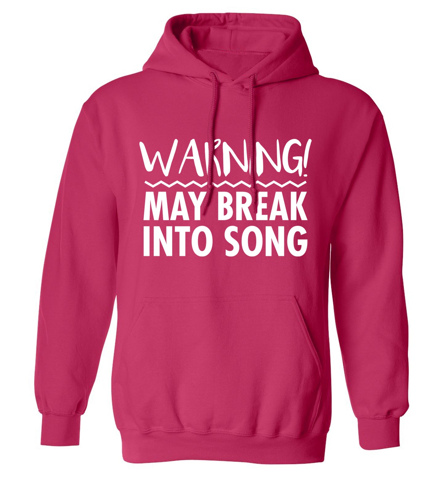 Warning may break into song adults unisex pink hoodie 2XL