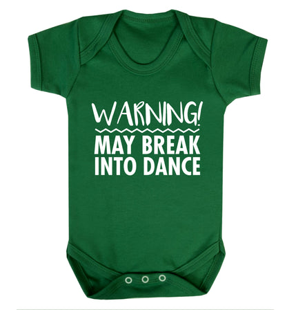 Warning may break into dance Baby Vest green 18-24 months