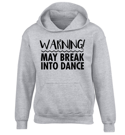 Warning may break into dance children's grey hoodie 12-14 Years
