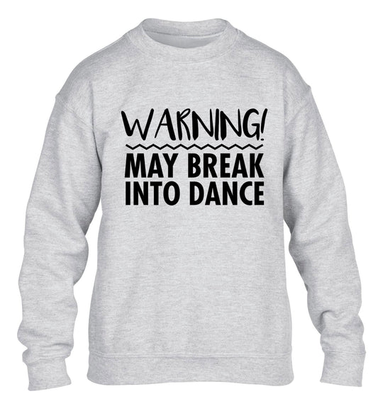 Warning may break into dance children's grey sweater 12-14 Years
