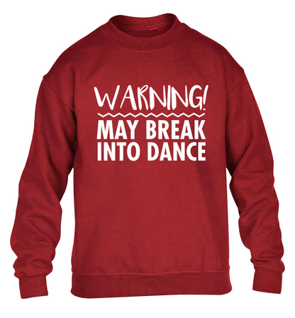 Warning may break into dance children's grey sweater 12-14 Years