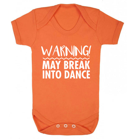 Warning may break into dance Baby Vest orange 18-24 months