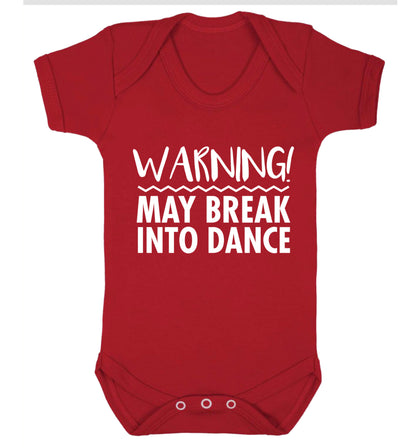 Warning may break into dance Baby Vest red 18-24 months