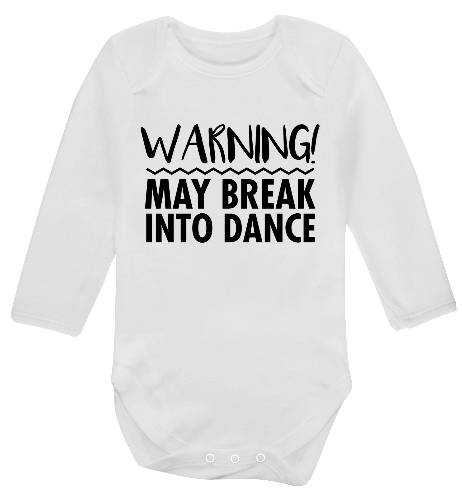 Warning may break into dance Baby Vest long sleeved white 6-12 months