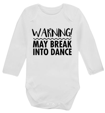 Warning may break into dance Baby Vest long sleeved white 6-12 months