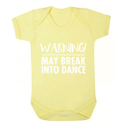 Warning may break into dance Baby Vest pale yellow 18-24 months