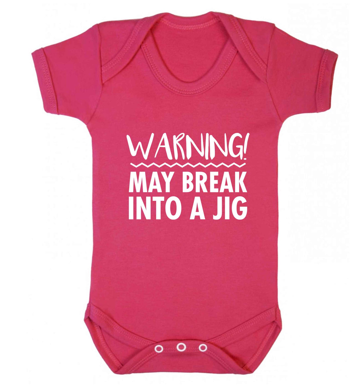 Warning may break into a jig baby vest dark pink 18-24 months
