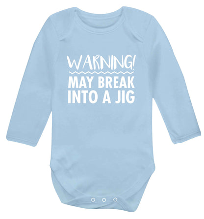 Warning may break into a jig baby vest long sleeved pale blue 6-12 months