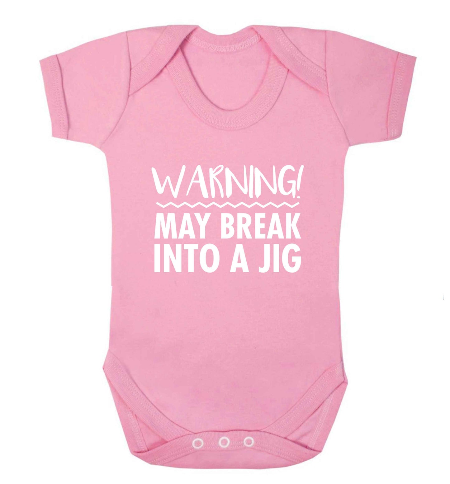 Warning may break into a jig baby vest pale pink 18-24 months