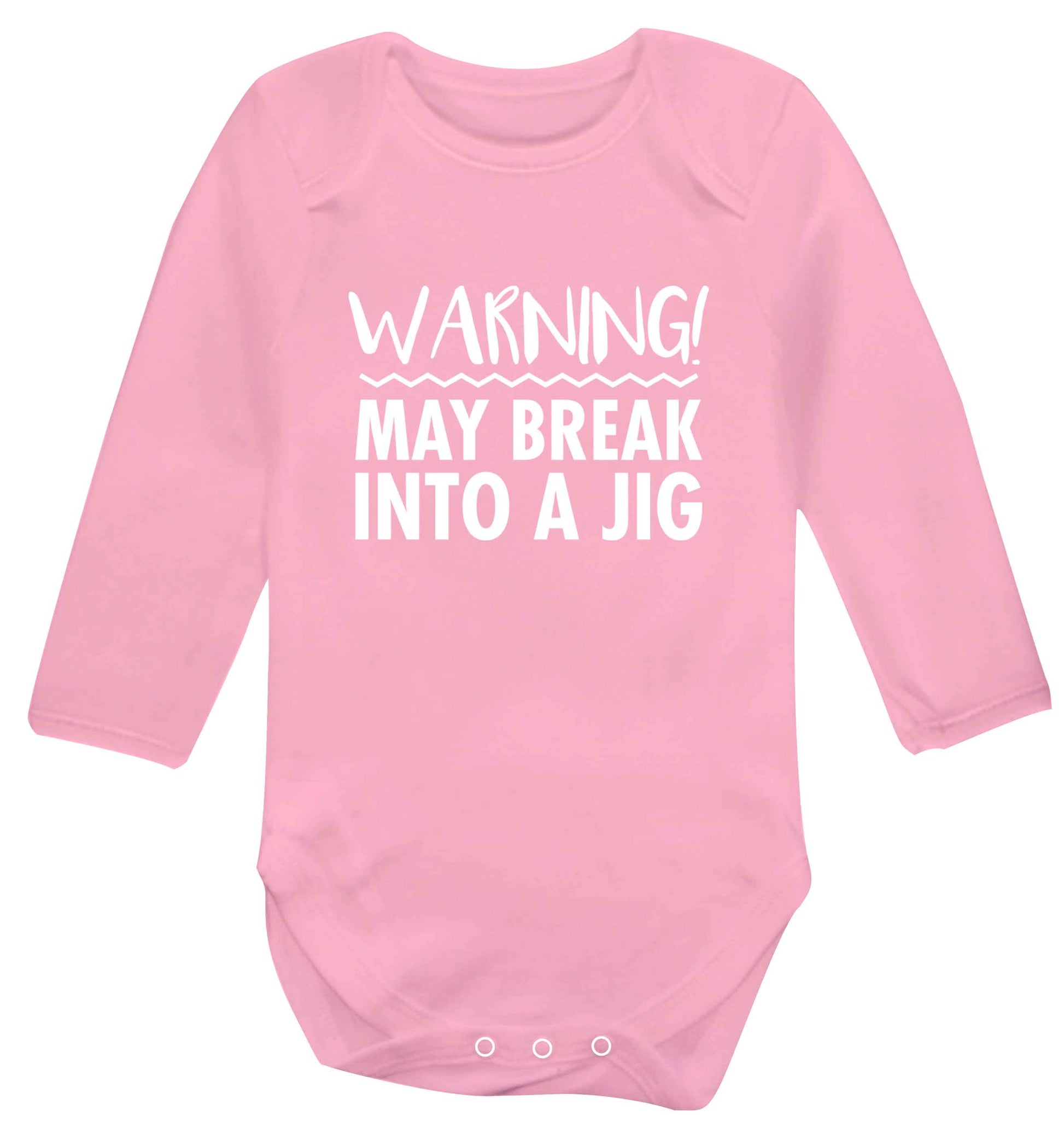 Warning may break into a jig baby vest long sleeved pale pink 6-12 months