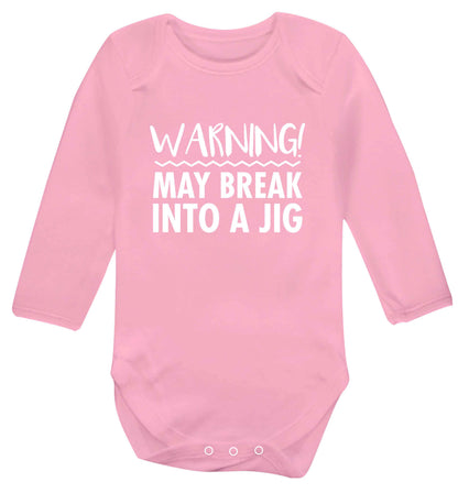 Warning may break into a jig baby vest long sleeved pale pink 6-12 months