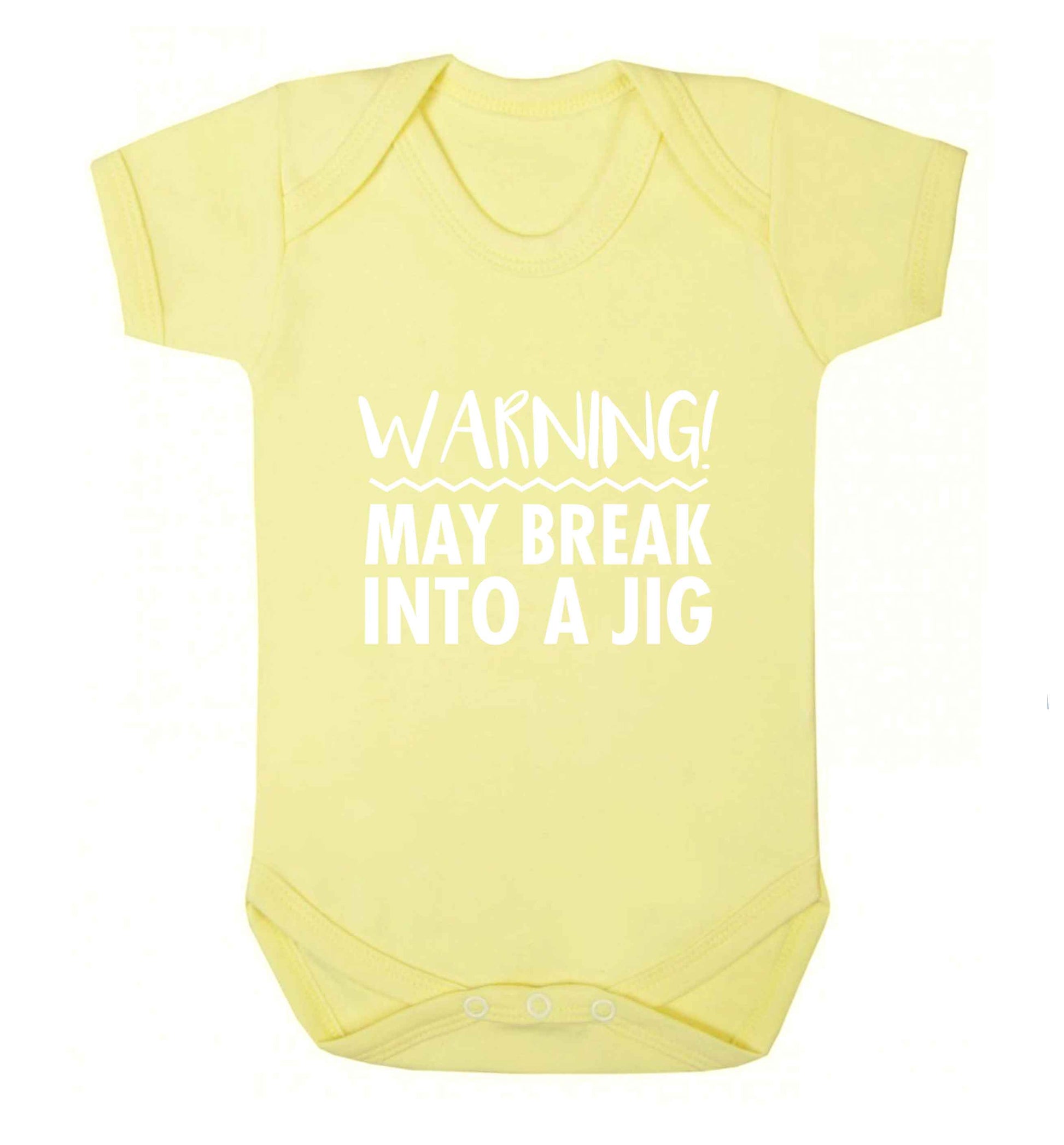 Warning may break into a jig baby vest pale yellow 18-24 months