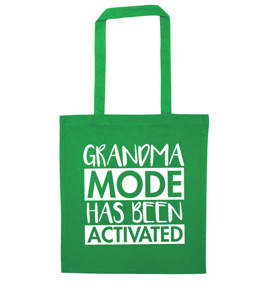 Grandma mode activated green tote bag