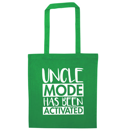 Uncle mode activated green tote bag