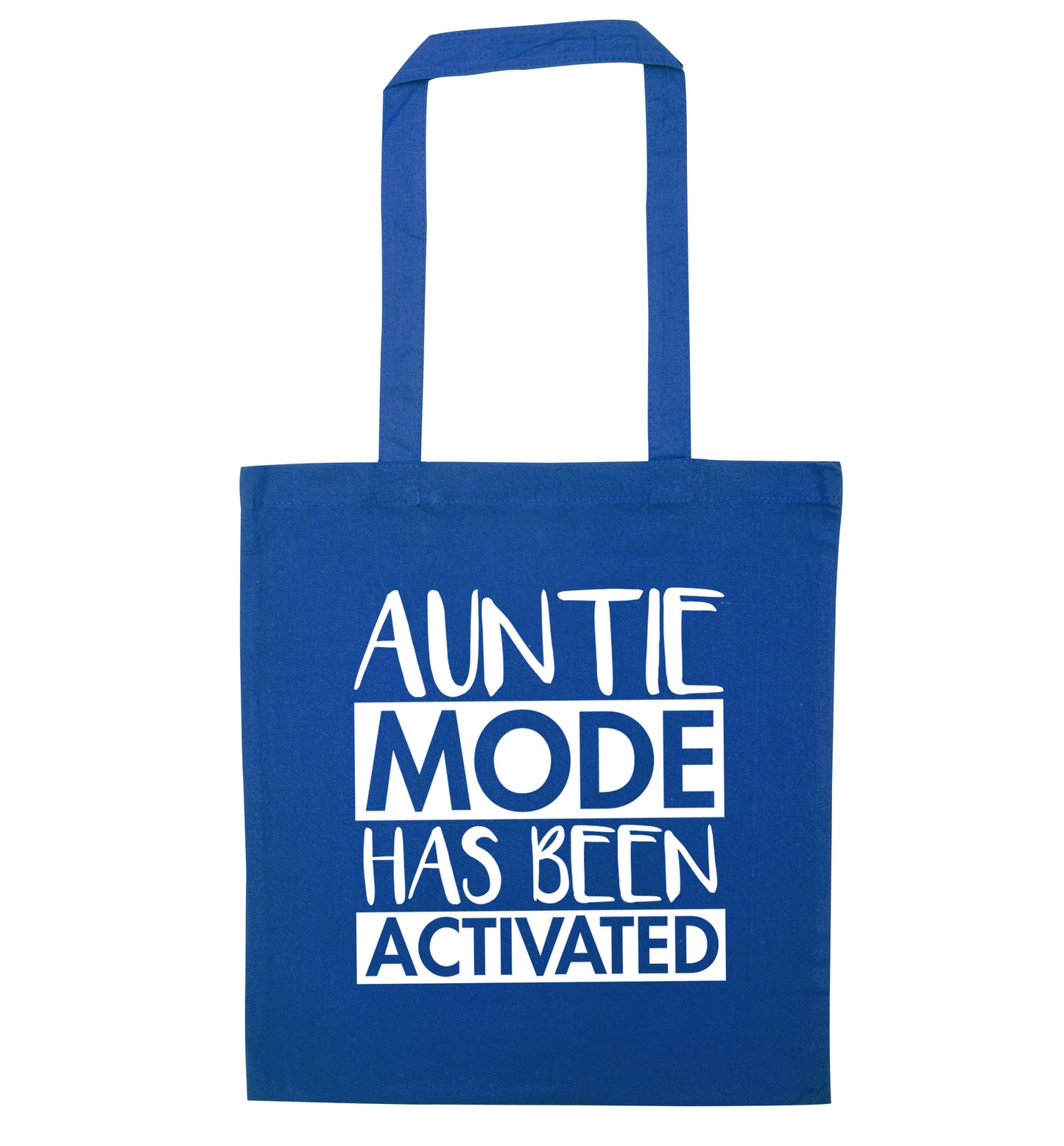 Auntie mode activated blue tote bag