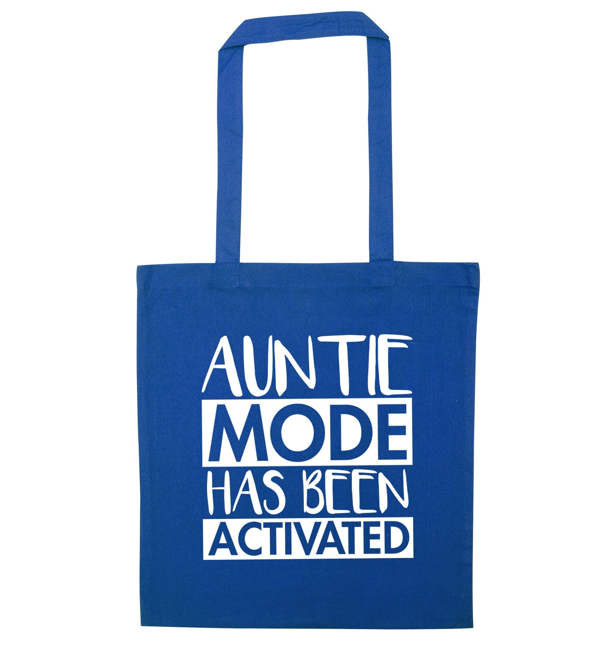 Auntie mode activated blue tote bag