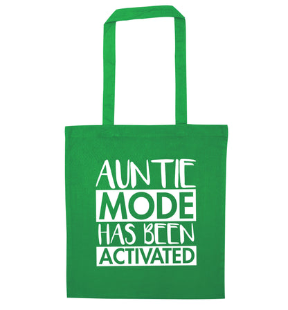 Auntie mode activated green tote bag