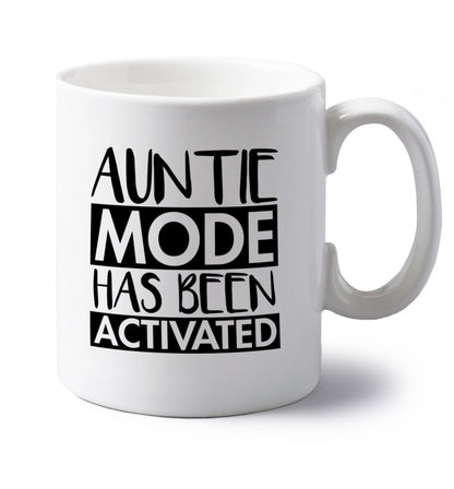 Auntie mode activated left handed white ceramic mug 