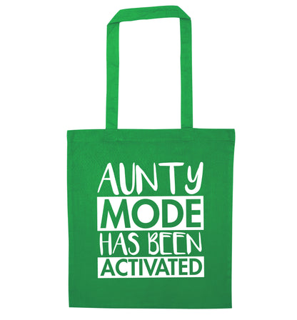 Aunty mode activated green tote bag
