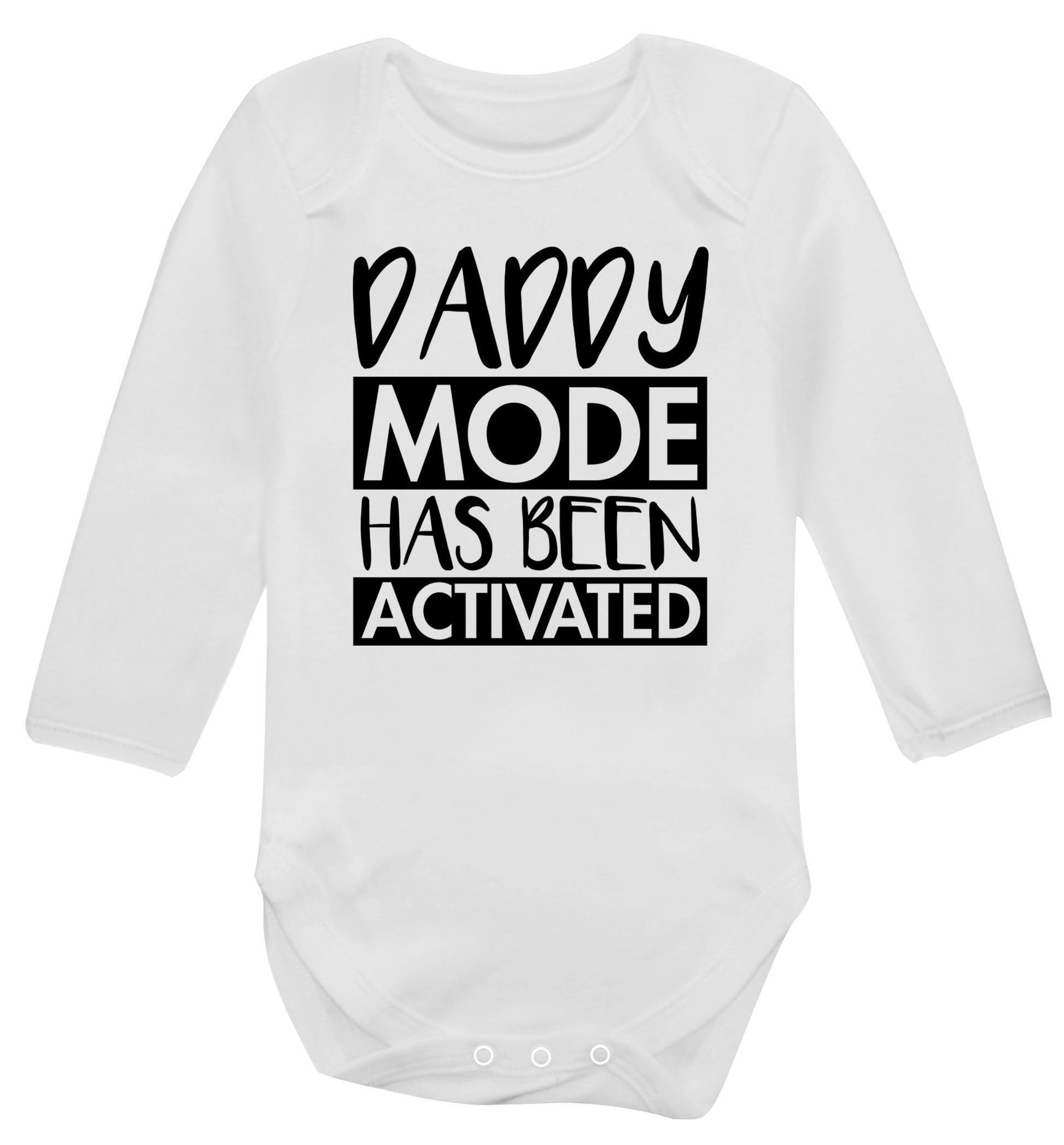 Daddy mode activated Baby Vest long sleeved white 6-12 months
