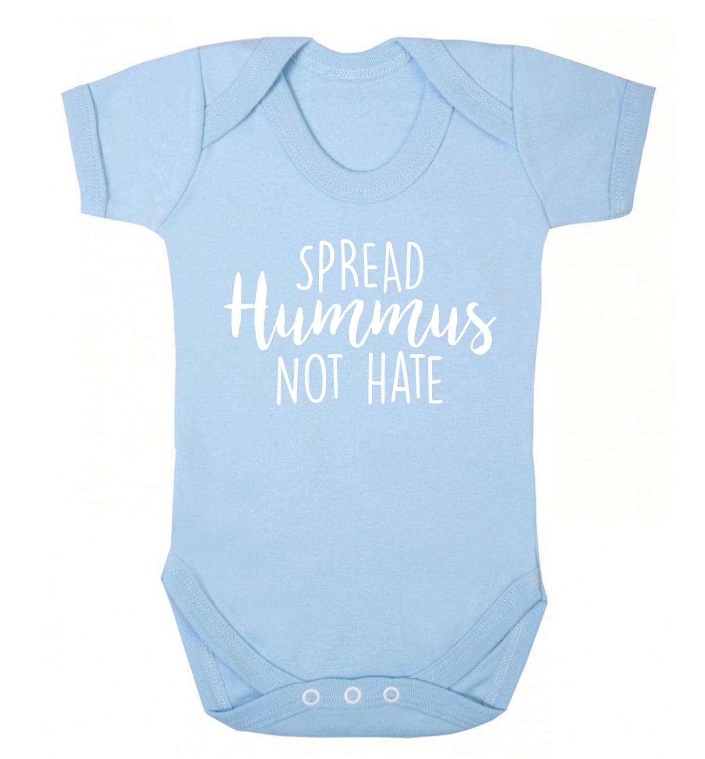 Spread hummus not hate script text Baby Vest pale blue 18-24 months