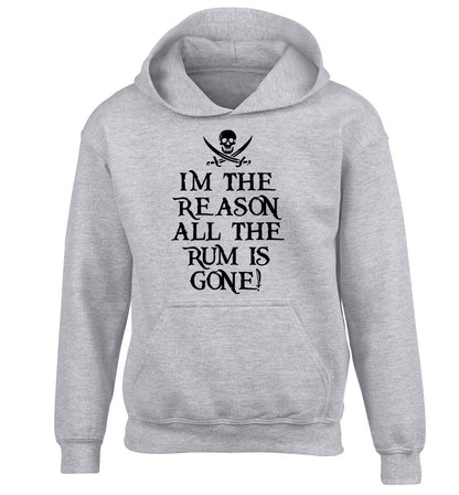 Why is the rum always gone? children's grey hoodie 12-14 Years