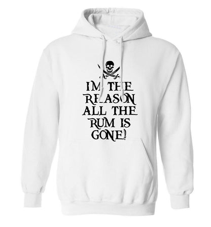 Why is the rum always gone? adults unisex white hoodie 2XL