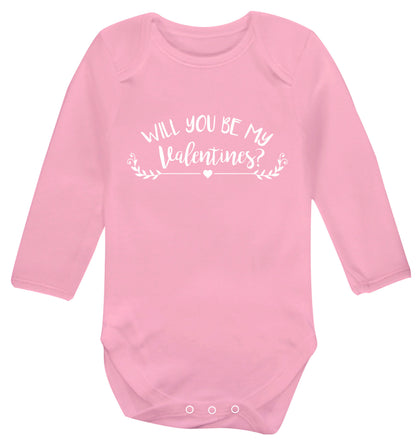 Will you be my valentines? Baby Vest long sleeved pale pink 6-12 months
