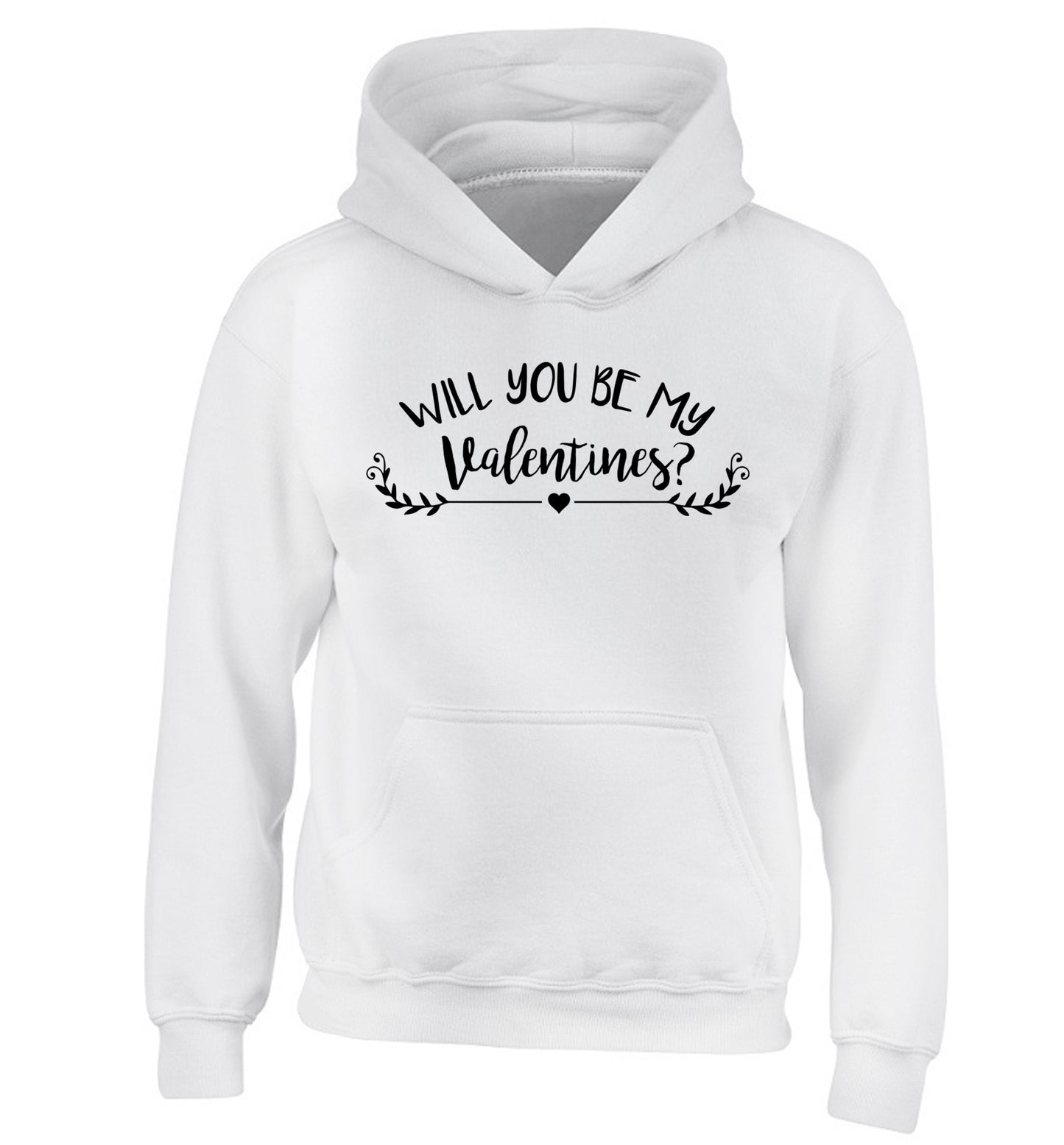 Will you be my valentines? children's white hoodie 12-14 Years