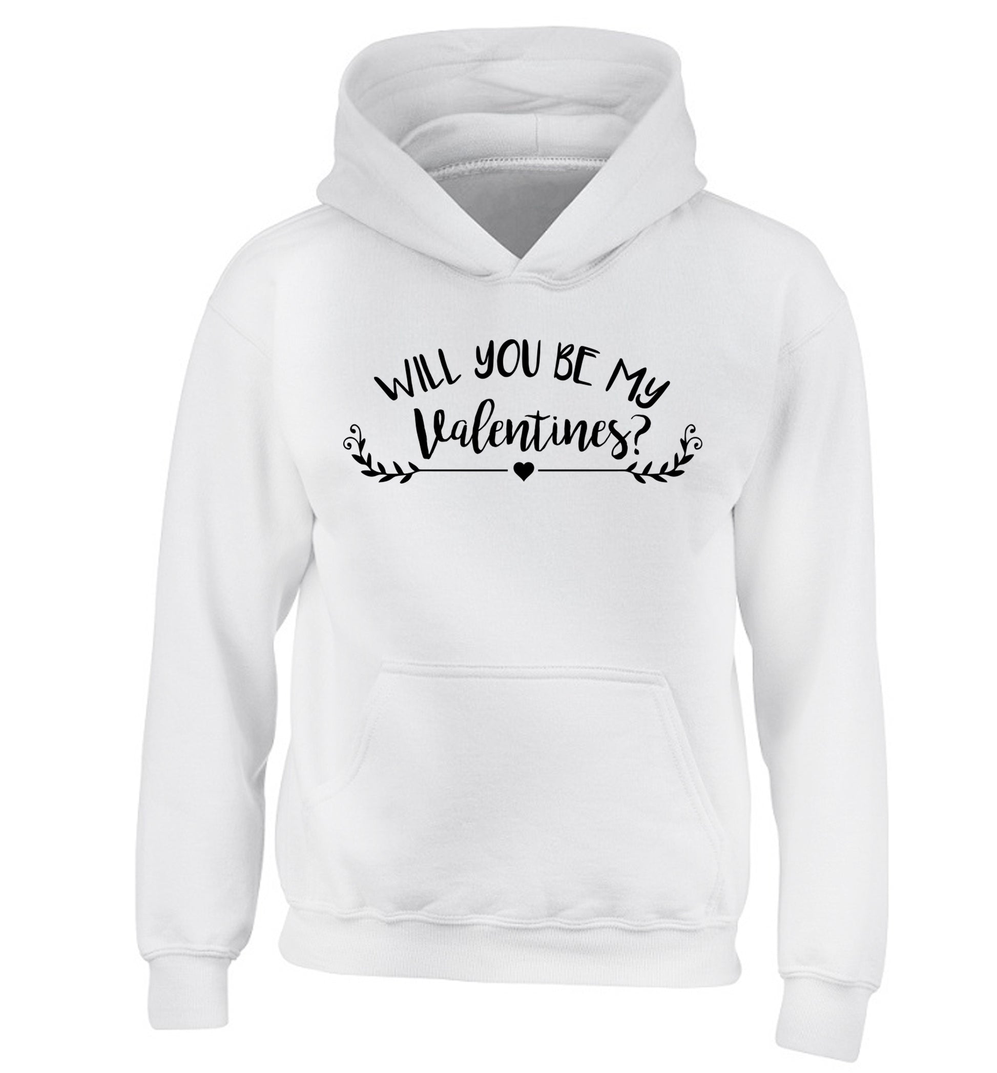 Will you be my valentines? children's white hoodie 12-14 Years