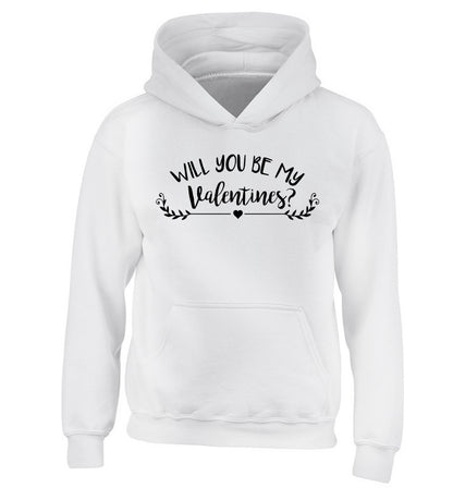 Will you be my valentines? children's white hoodie 12-14 Years